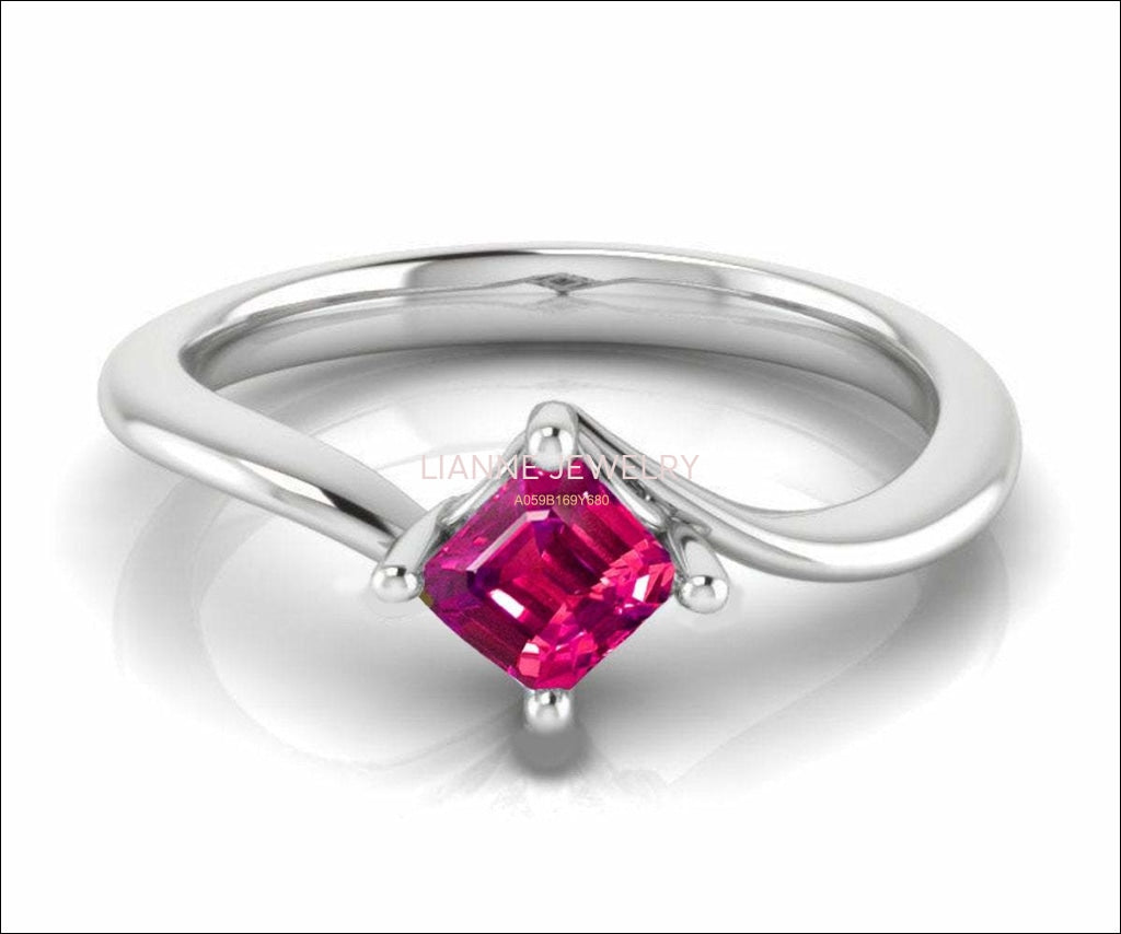 Pink Sapphire Rose Gemstone Ring Engagement ring Princess cut Gothic Ring made in 14K 18K White gold Birthday Gift - Lianne Jewelry