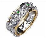 Emerald Band, Two Tone Wedding Band, Infinity Band, Flower Ring, Leaf ring, Wedding Band, Diamond Band, Unique Diamond ring, Unique Ring - Lianne Jewelry