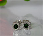 Emerald Studs Halo Earrings surrounded with Diamonds Birthday Gift Minimalist Earrings Sunflowers Earrings 14K or 18K White gold - Lianne Jewelry