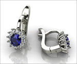 Leverback Earrings Blue Sapphire Oval Shape Sapphires Avant Garde Wedding Earrings White Gold Earrings Art Nouveau Earrings in 14K 18K - Lianne Jewelry