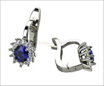 Leverback Earrings Blue Sapphire Oval Shape Sapphires Avant Garde Wedding Earrings White Gold Earrings Art Nouveau Earrings in 14K 18K - Lianne Jewelry