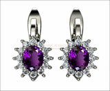 Leverback Earrings Amethyst Oval Shape Purple Back to school Wedding Earrings White Gold Earrings Minimalist Earrings in 14K 18K - Lianne Jewelry