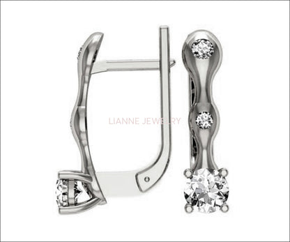 Hoop Leverback Earrings with Diamonds Back to school Gift For Her 18K White gold - Lianne Jewelry