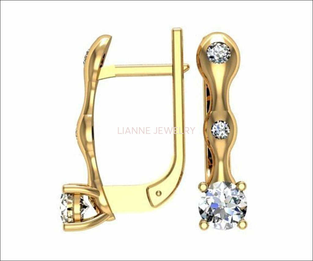 Hoop Leverback Earrings with Diamonds Back to school Gift For Her 18K Rose gold - Lianne Jewelry