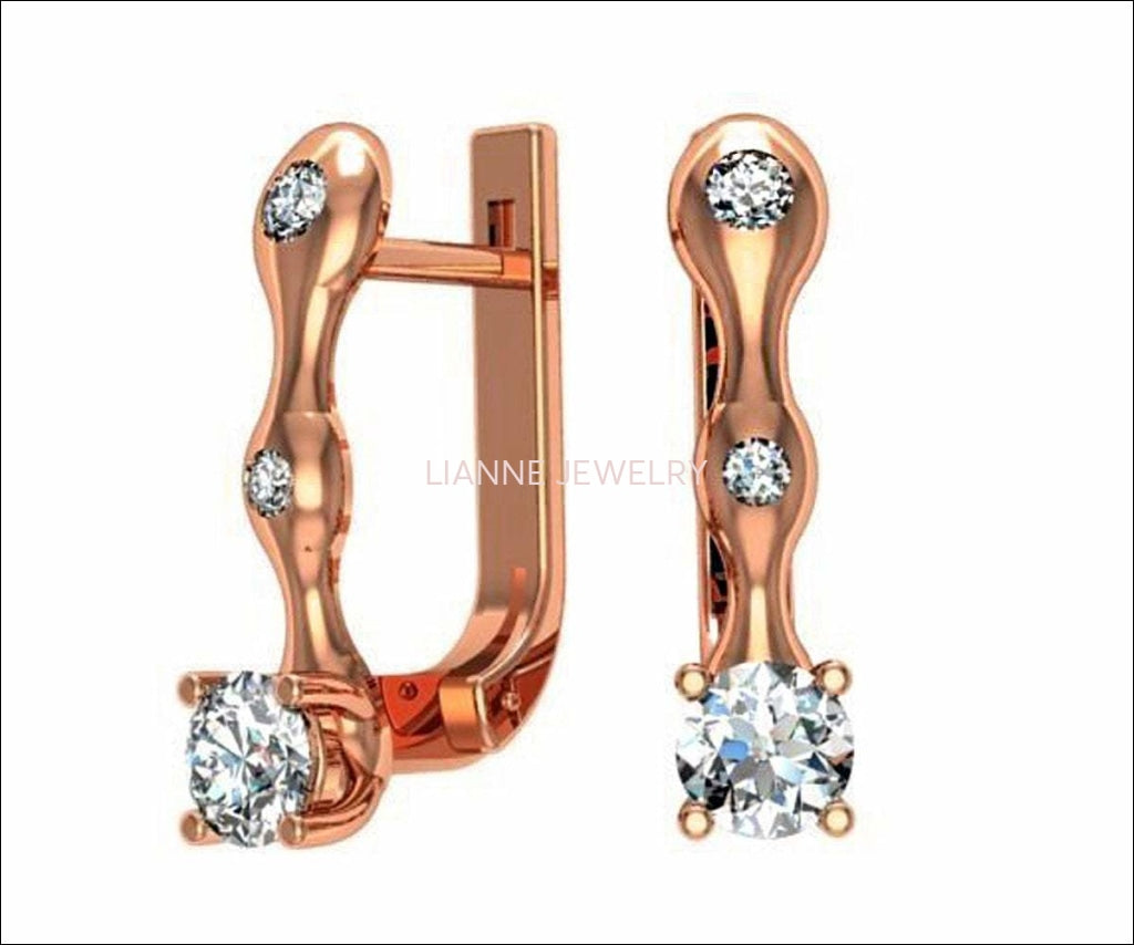 Hoop Leverback Earrings with Diamonds Back to school Gift For Her 18K Rose gold - Lianne Jewelry