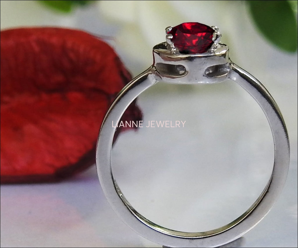 Ruby Ring Solitaire Ring Engagement ring Oval Ruby ring Red ring Solitaire ring 14K White gold - Lianne Jewelry