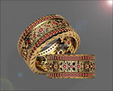 Milgrain Red Wedding Band Ring Eternity Ring Ruby Ring Anniversary Ring Wide Ring 122 stones  18K Yellow gold Anniversary Gift - Lianne Jewelry
