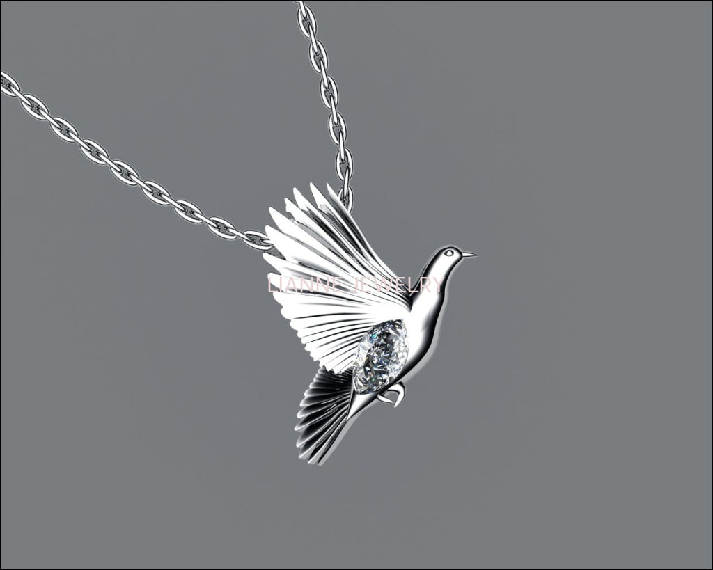 Dove Pendant Wings Pendant Diamond Pendant 14K white gold Peace Pendant Dove Bird Celtic Diamond Marquise Pendant Jewelry Animal Pendant - Lianne Jewelry