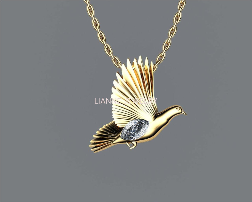 Pendant Jewelry Animal Pendant Dove Pendant Wings Pendant Diamond Pendant 14K yellow gold Peace Pendant Dove Bird Celtic Diamond Marquise - Lianne Jewelry