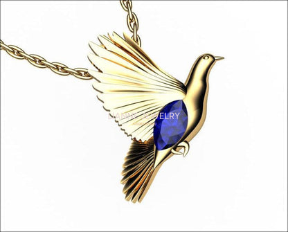 Bird Pendant Minimalist pendant 14K yellow gold Blue Pendant Wings Pendant Peace Bird Sapphire Pendant Marquise stone including chain - Lianne Jewelry