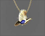 Bird Pendant Minimalist pendant 14K yellow gold Blue Pendant Wings Pendant Peace Bird Sapphire Pendant Marquise stone including chain - Lianne Jewelry