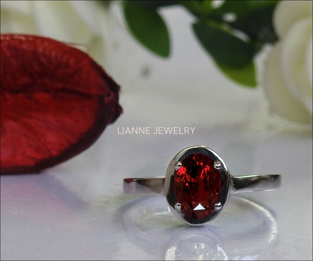 Ruby Ring Solitaire Ring Engagement ring Oval Ruby ring Red ring Solitaire ring 14K White gold - Lianne Jewelry