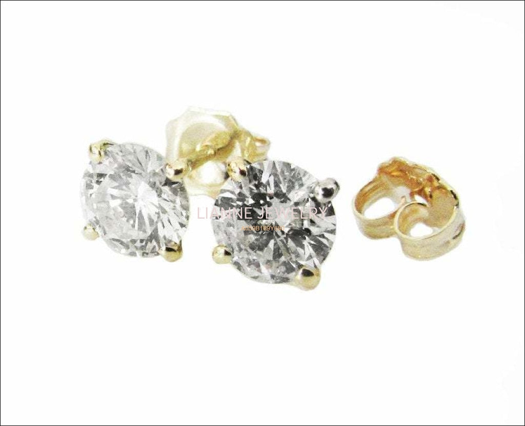 Studs Gold Earrings Stud Earrings 14K Yellow or White Gold with Moissanite 7 mm Round Brilliant cut - Lianne Jewelry