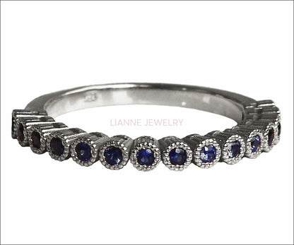 Wedding Band Sapphire Wedding Stacking Ring Sapphire ring Eternity ring 15th Anniversary September Birthstone 14K Solid White Gold - Lianne Jewelry