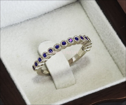 Silver Stacking Ring Wedding Band Blue Band 15th Anniversary Filigree Silver 15 Natural Sapphires Eternity Ring 15 Birthday September Stone - Lianne Jewelry