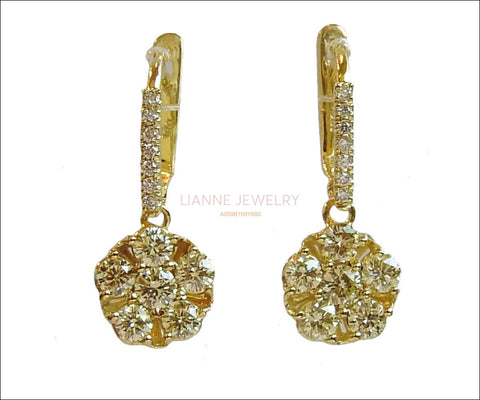 Vintage Earrings Dangle Diamond Drop Earrings Leverback Earrings 14K Gold Earrings Diamond Earrings Anniversary Gift Valentines Gift - Lianne Jewelry