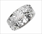 Silver Flower Wedding Band Filigree Ring Band Leaves Ring Twig Ring Milgrain Ring Wedding Ring Band in Silver - Lianne Jewelry