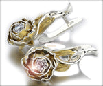 14K Leaves Earrings, Flower Earrings with Diamonds, Floral Leverback Earrings Filigree Earrings Milgrain Earrings - Lianne Jewelry