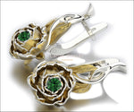 Floral Studs Green Stud Earrings Woman Gift Leverback 2 Tone Flower Earrings Filigree Earrings Milgrain Earrings for Her 14K Gold White gold - Lianne Jewelry