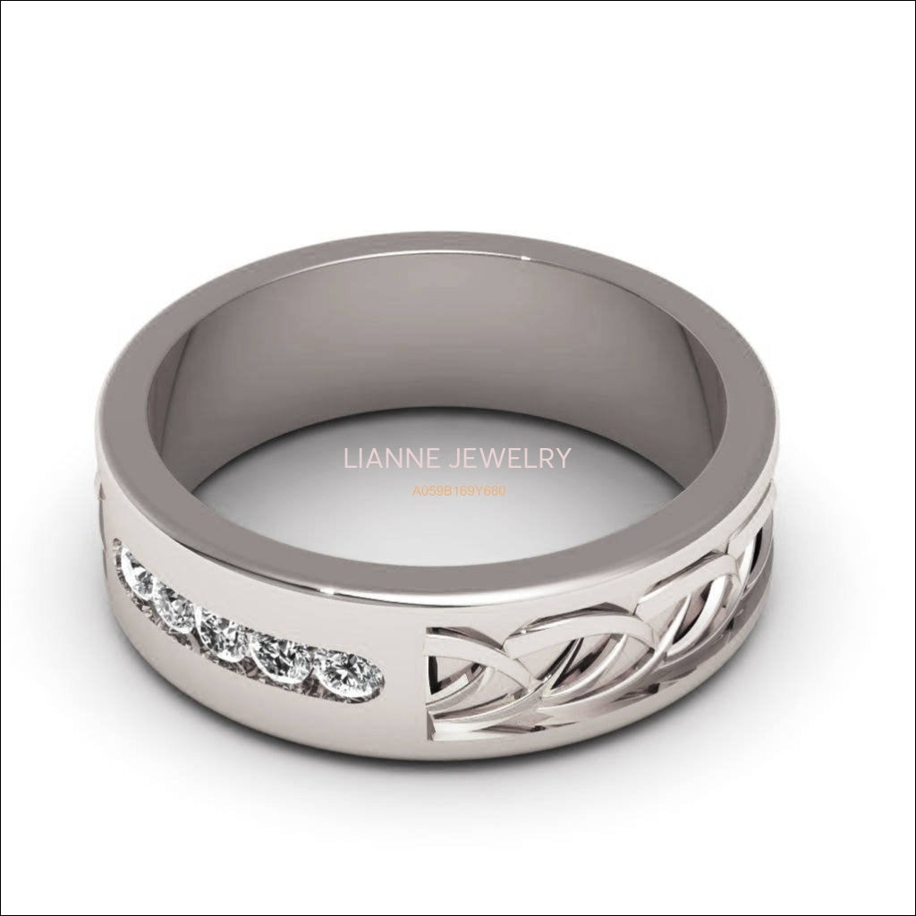 Womens ring Wedding ring Silver Wedding band engraved Celtic ring band ring for her ring band with diamonds for - Lianne Jewelry