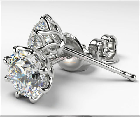 1 carat Studs Classic Celtic Earrings Diamond Stud Earrings Studs 14K or 18K White gold - Lianne Jewelry