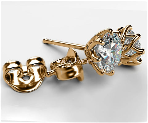 Rose Gold Diamond Stud Earrings, Filigree Studs, Half Carat Diamonds, Celtic Earrings, Wedding Ring, Anniversary Ring - Lianne Jewelry