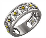 White Gold Yellow Flower Eternity Wedding band Ring Leaf ring Filigree band Friendship Yellow Floral Jewelry Yellow Sapphires Wedding gift - Lianne Jewelry