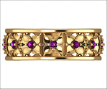 Amethyst Gold Wedding Purple Flower Eternity Wedding band Ring Art Nouveau Leaf ring Filigree band Friendship Purple Floral Jewelry gift - Lianne Jewelry