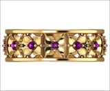 Amethyst Gold Wedding Purple Flower Eternity Wedding band Ring Art Nouveau Leaf ring Filigree band Friendship Purple Floral Jewelry gift - Lianne Jewelry