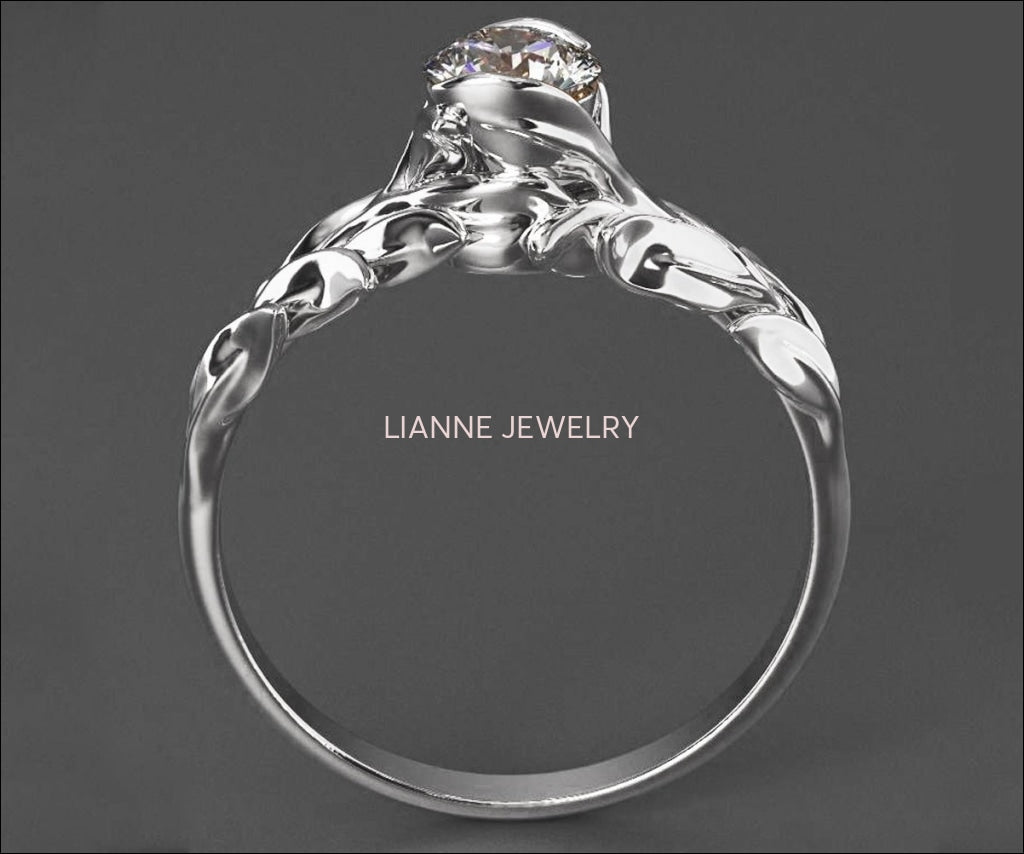 Leaf Engagement Ring, White Gold Solitaire Ring, Flower Ring, Leaves Ring, Branch Ring, Art Nouveau Flower ring, Jewelry Engagement - Lianne Jewelry