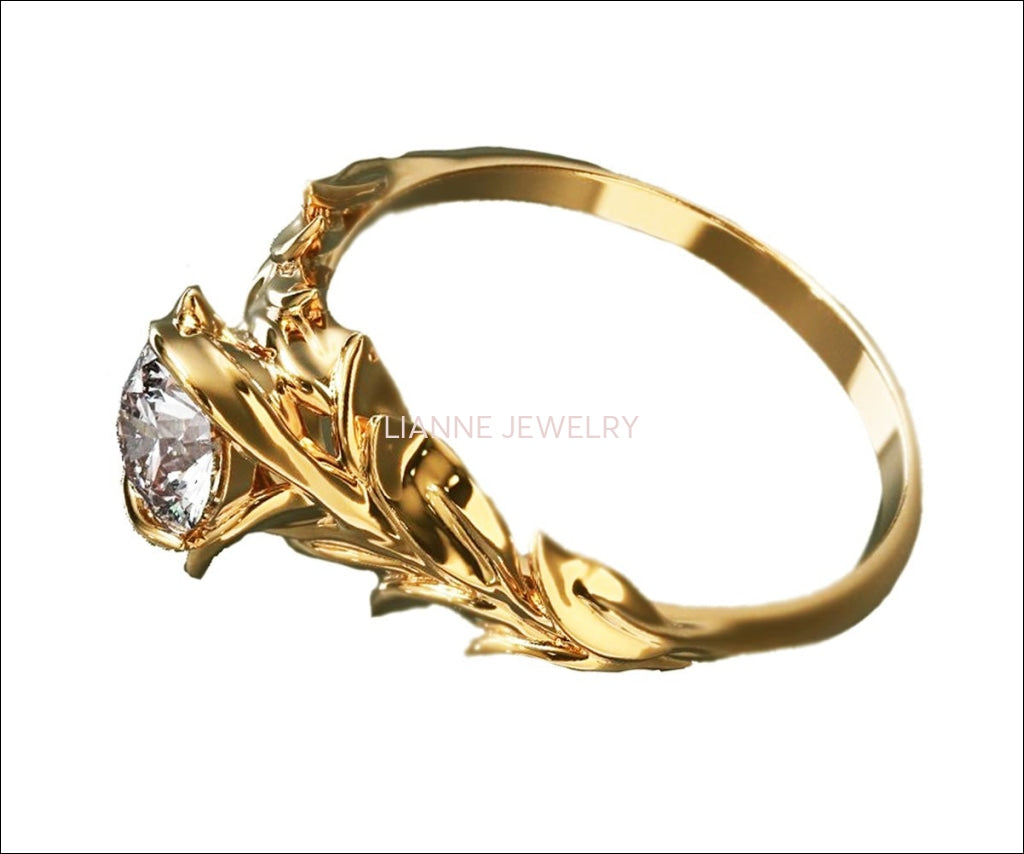 Leaves Engagement Ring,Branch Ring, Twig Ring, Gold and Diamond Engagement Ring - Lianne Jewelry