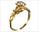 Leaves Engagement Ring,Branch Ring, Twig Ring, Gold and Diamond Engagement Ring - Lianne Jewelry