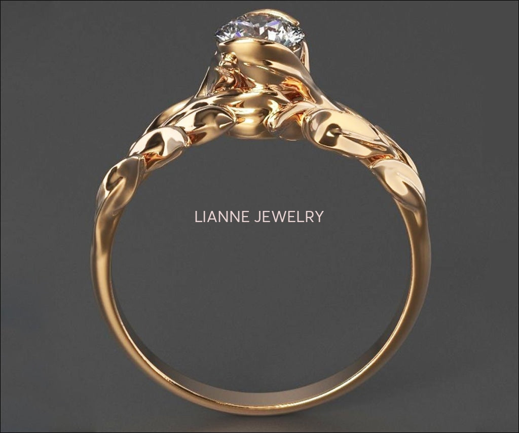 Leaves Engagement Ring,Branch Ring, Twig Ring, Gold and Diamond Engagement Ring - Lianne Jewelry