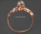 Rose Engagement Ring, 14K Rose Gold and Diamond engagement ring, engagement ring, leaf ring, flower ring, art nouveau, vintage style - Lianne Jewelry
