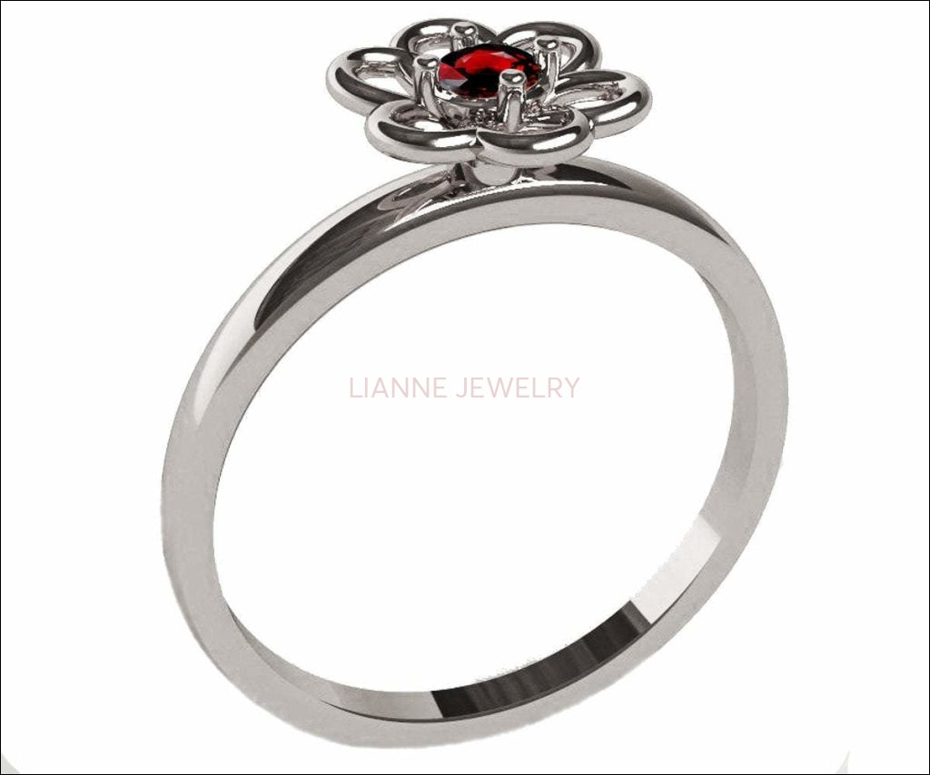 Ruby Ring Flower Ring Solitaire Ring White Gold Leaves Ring Branch Ring Art Nouveau Unique Engagement Flower Jewelry Engagement Gift - Lianne Jewelry