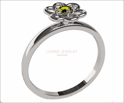 Yellow Sapphire Solitaire Ring Flower Ring White Gold Leaves Ring Branch Ring Art Nouveau Unique Engagement Flower Jewelry Engagement Gift - Lianne Jewelry