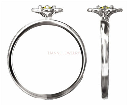 Yellow Sapphire Solitaire Ring Flower Ring White Gold Leaves Ring Branch Ring Art Nouveau Unique Engagement Flower Jewelry Engagement Gift - Lianne Jewelry