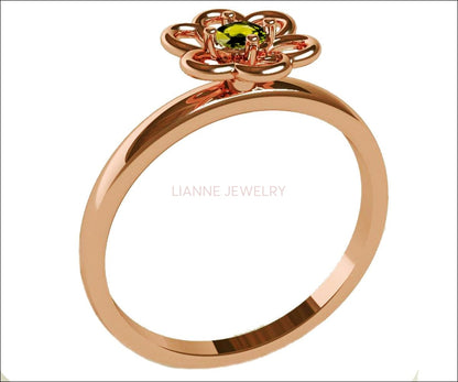 Rose Gold Yellow Sapphire Solitaire Ring Flower Ring Leaves Ring Minimalist Ring Unique Engagement Flower Jewelry Engagement Gift - Lianne Jewelry