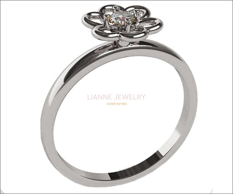 White Gold Diamond Solitaire Ring Flower Ring Leaves Ring Branch Ring Art Nouveau Unique Anniversary Flower Jewelry Engagement Gift 14K 18K - Lianne Jewelry