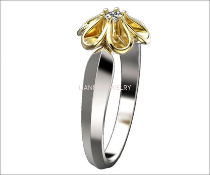 Leaves Engagement Ring 2 Tone Flower Leaves Ring Promise Ring Unique Engagement Ring Floral ring Birthday Gift For Her in 18K Gold - Lianne Jewelry