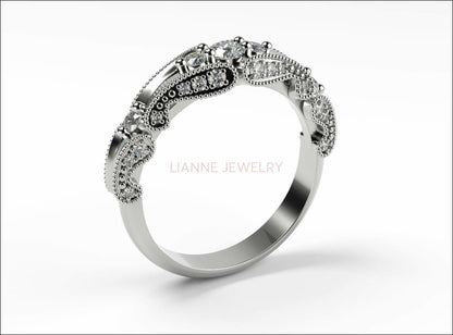 Diamond ring Gold ring Unique Anniversary ring Contour ring Milgrain ring 14K or 18K gold Anniversary gift - Lianne Jewelry