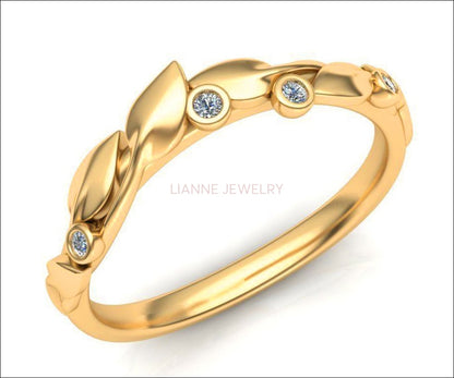 Yellow Flower Ring Leaves Ring Branch Ring Art Nouveau Diamond Unique Engagement Flower Jewelry Engagement Gift 14K Gold Solitaire Ring - Lianne Jewelry