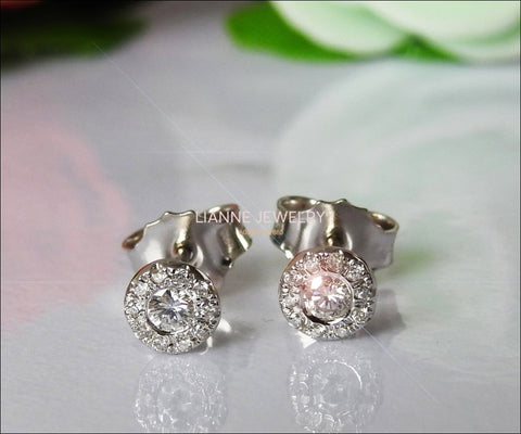 Killer Halo Earrings Halo Studs Sun Earrings Minimalist Earrings Diamond Earrings Stud Earrings Simple Earrings White gold Wedding Earrings - Lianne Jewelry