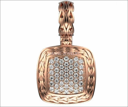 Rose gold Pave Pendant 45 Diamonds Filigree Pendant Engraved Pendant Art Nouveau Square Pendant Rose gold celtic pendant Anniversary Gift - Lianne Jewelry