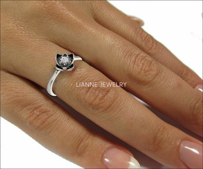 Flower Ring Gold ring Art Nouveau unique Engagement ring Flower ring Diamond ring Floral ring 18K White gold Engagement gift - Lianne Jewelry