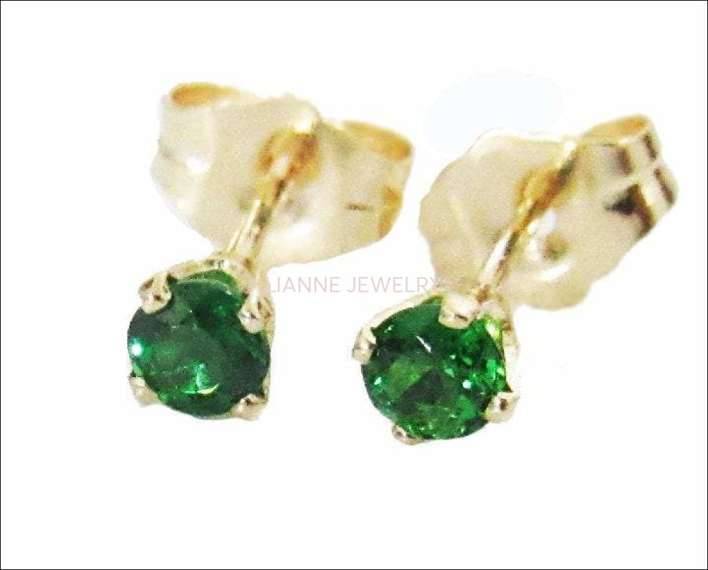 Gold Earrings Tsavorite Stud Earrings Top quality Studs Gemstone Yellow Gold Posts Green Earrings Wedding Jewelry Anniversary Gift - Lianne Jewelry