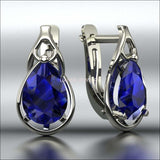 Blue Sapphire Leverback Earrings Pear Shape Sapphires Avant Garde Anniversary Earrings White Gold Earrings Art Nouveau Earrings in 14K 18K - Lianne Jewelry