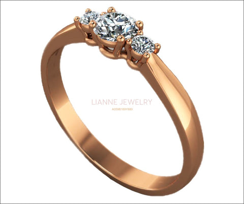 Classic 3 stone Diamond Engagement Ring Gold ring Diamond Engagement Ring Lover Ring Ring for Her Wedding Ring Promise Ring Anniversary Ring - Lianne Jewelry