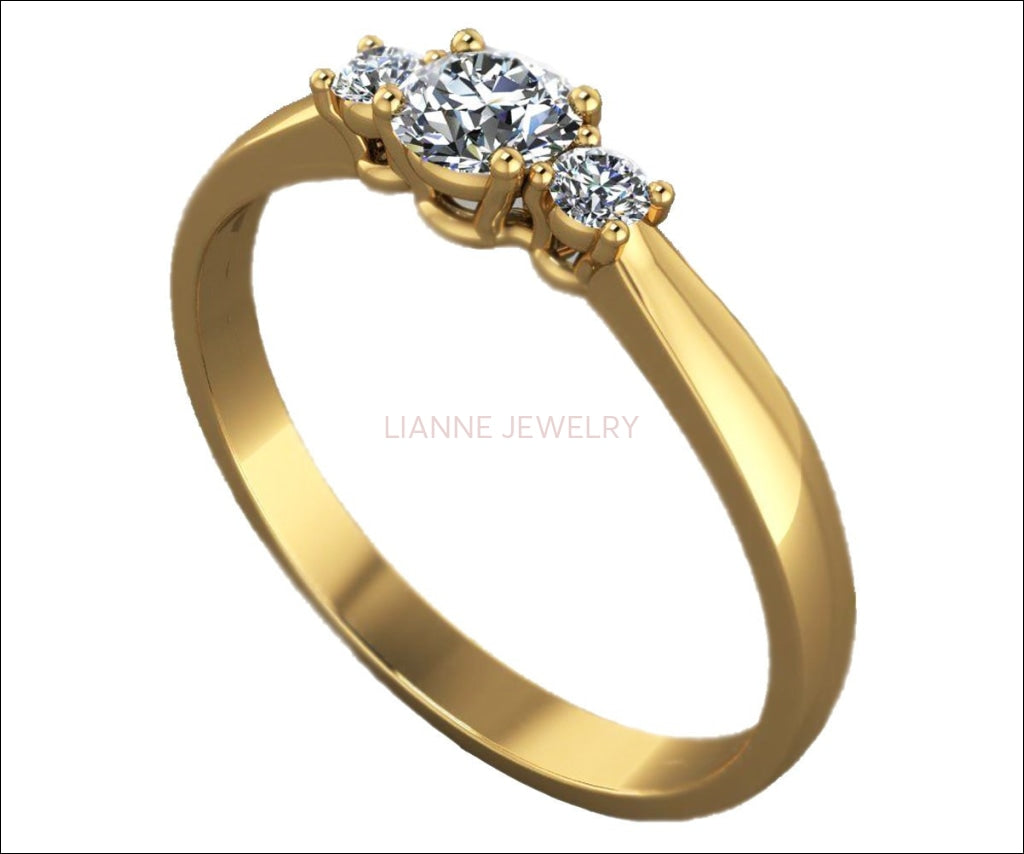 Classic 3 stone Diamond Engagement Ring Gold ring Diamond Engagement Ring Lover Ring Ring for Her Wedding Ring Promise Ring Anniversary Ring - Lianne Jewelry