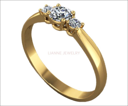 Classic 3 stone Diamond Engagement Ring Gold ring Diamond Engagement Ring Lover Ring Ring for Her Wedding Ring Promise Ring Anniversary Ring - Lianne Jewelry